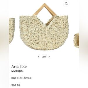 Aria Straw Tote with Wooden Handles - Natural Cream